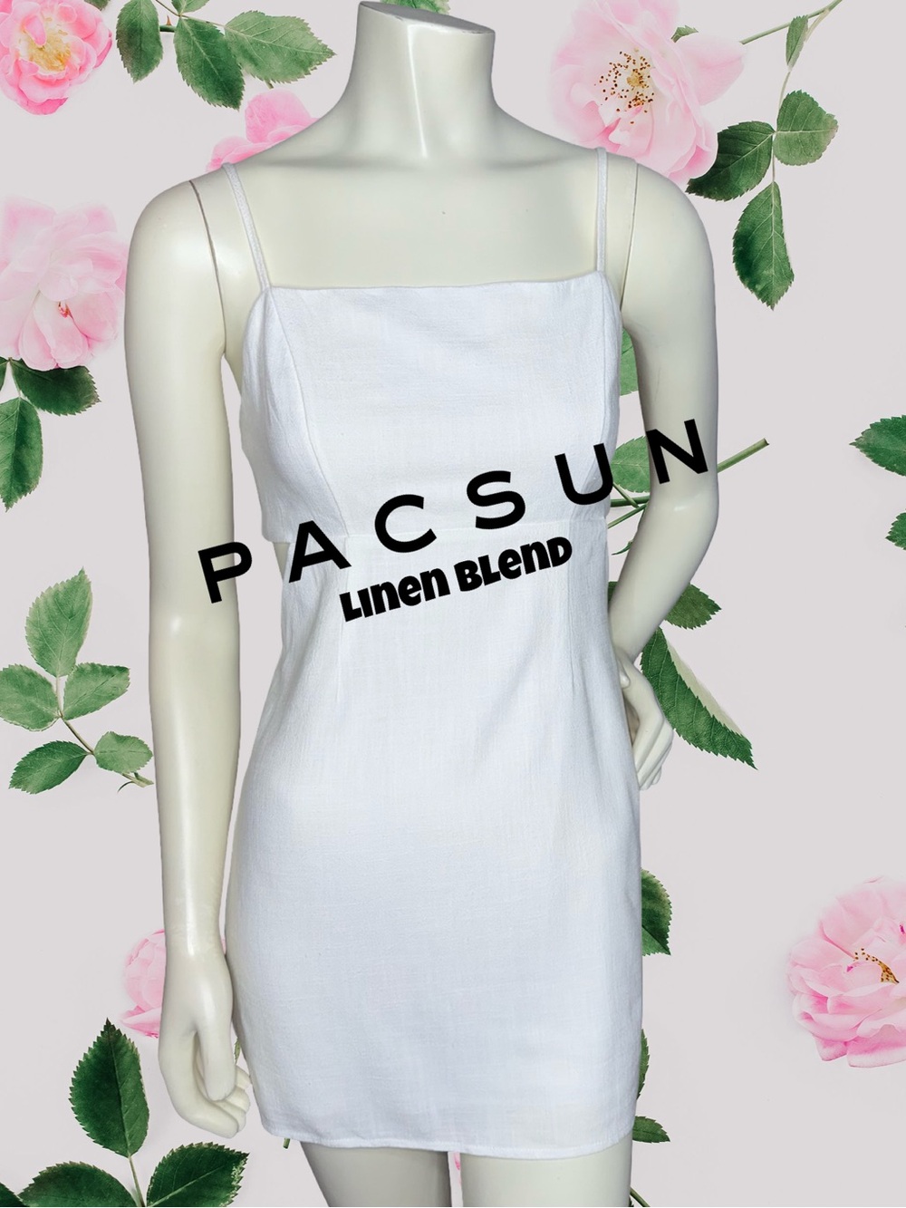 PacSun White Linen-Blend Side-Cutout Cami Mini Dress
